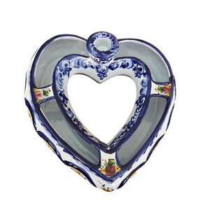 Vintage Vestal Alcobaca Portugal Hand Painted Heart Flower Arranger Candleholder